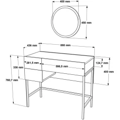 Meikkipöytä Linento Furniture Vg32, valkoinen/kulta
