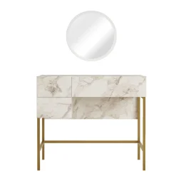 Meikkipöytä Linento Furniture Vg32, valkoinen/kulta