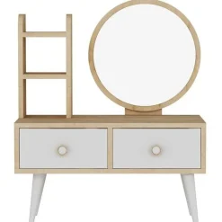 Meikkipöytä peilillä Linento Furniture Cindy, vaaleanruskea/valkoinen