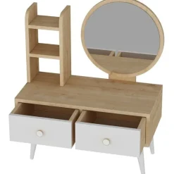 Meikkipöytä peilillä Linento Furniture Cindy, vaaleanruskea/valkoinen