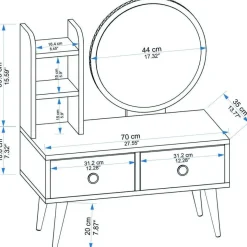 Meikkipöytä peilillä Linento Furniture Cindy, vaaleanruskea/valkoinen