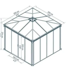 Ovellinen paviljonki Palram-Canopia Ledro 3000, 3x3m, 8,7m², harmaa