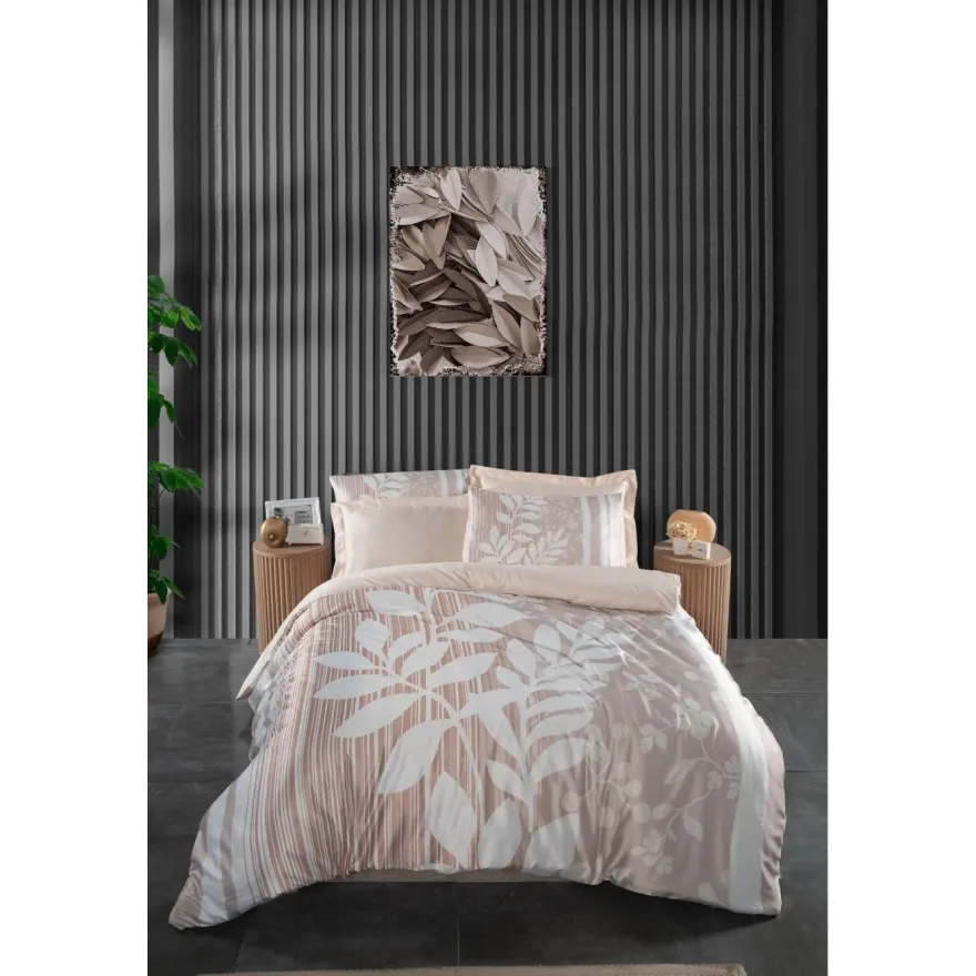 Parivuoteen pussilakanasetti Linento Elodie, 260x220cm + 50x80cm, kerma/valkoinen