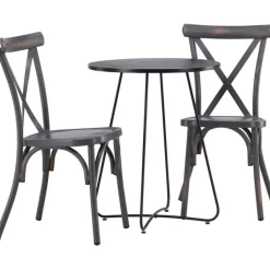 Parvekeryhmä Venture Home, ø60cm Bacong-pöytä + 2 mustaa Tablas-tuolia