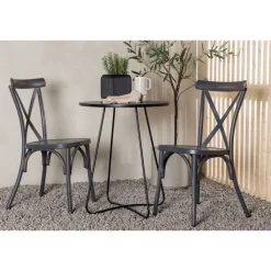 Parvekeryhmä Venture Home, ø60cm Bacong-pöytä + 2 mustaa Tablas-tuolia