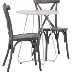 Parvekeryhmä Venture Home, ø60cm Bacong-pöytä + 2 mustaa Tablas-tuolia