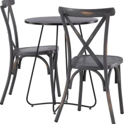 Parvekeryhmä Venture Home, ø60cm Bacong-pöytä + 2 mustaa Tablas-tuolia