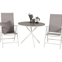 Parvekeryhmä Venture Home, ø90cm harmaa-valkoinen Parma-pöytä + 2 harmaata Break-säätötuolia