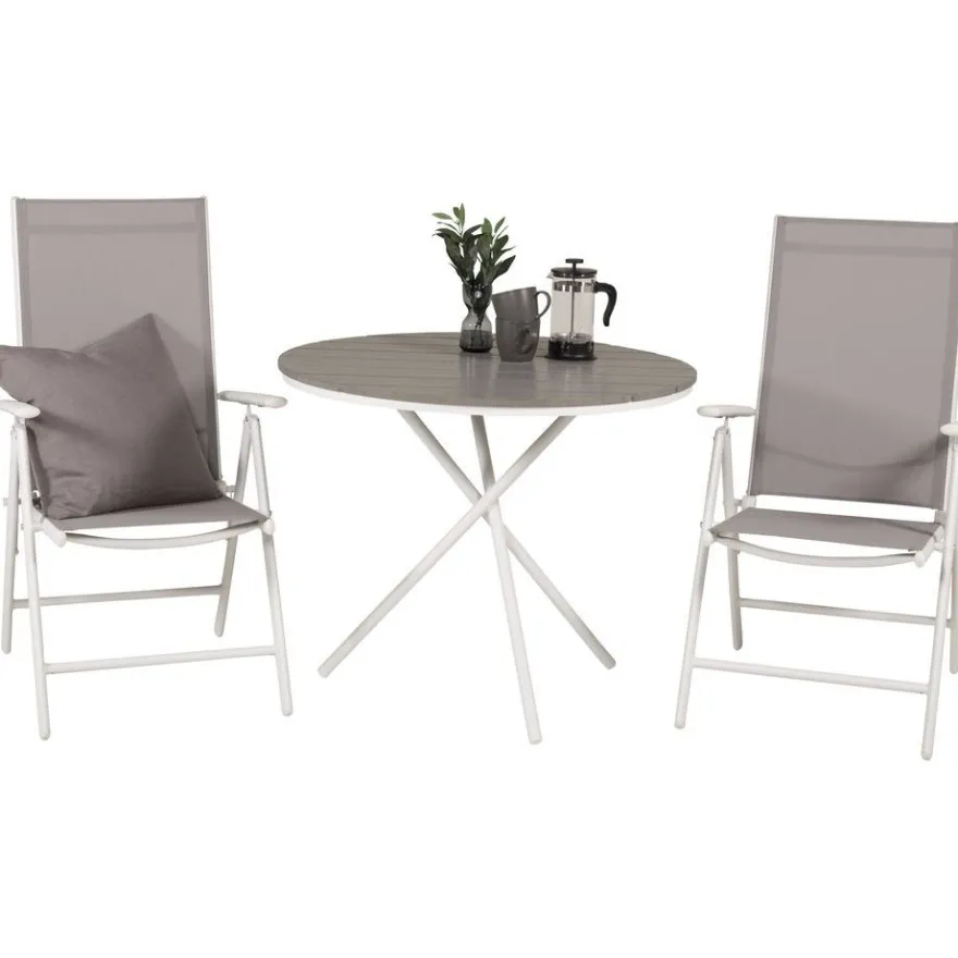 Parvekeryhmä Venture Home, ø90cm harmaa-valkoinen Parma-pöytä + 2 harmaata Break-säätötuolia