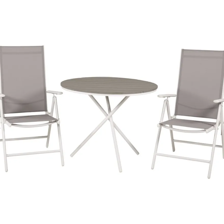 Parvekeryhmä Venture Home, ø90cm harmaa-valkoinen Parma-pöytä + 2 harmaata Break-säätötuolia