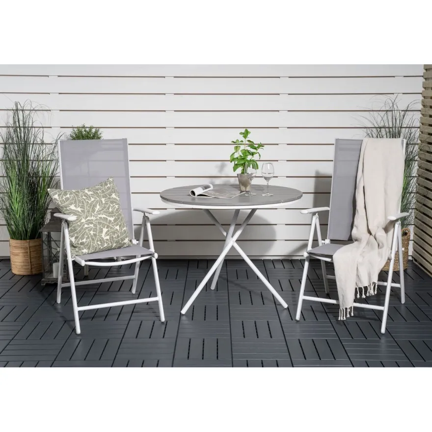 Parvekeryhmä Venture Home, ø90cm harmaa-valkoinen Parma-pöytä + 2 harmaata Break-säätötuolia