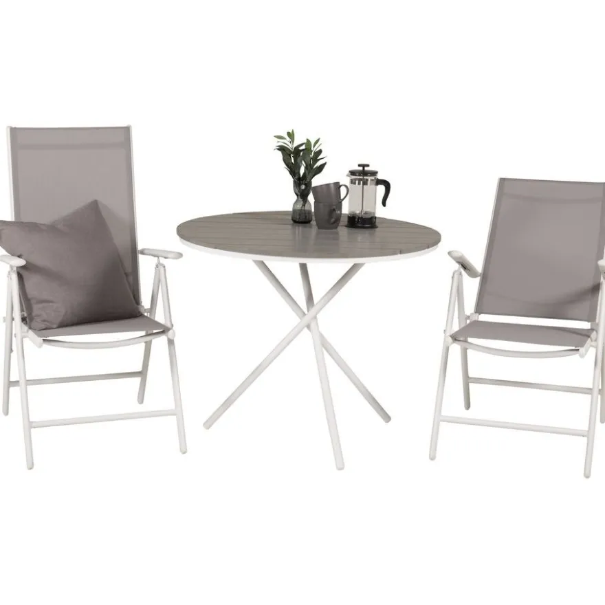 Parvekeryhmä Venture Home, ø90cm harmaa-valkoinen Parma-pöytä + 2 harmaata Break-säätötuolia