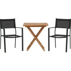 Parvekeryhmä Venture Home, 70x70cm Kenya-pöytä + 2 mustaa, pinottavaa Copacabana-tuolia