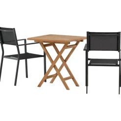 Parvekeryhmä Venture Home, 70x70cm Kenya-pöytä + 2 mustaa, pinottavaa Copacabana-tuolia