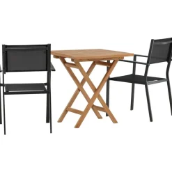 Parvekeryhmä Venture Home, 70x70cm Kenya-pöytä + 2 mustaa, pinottavaa Copacabana-tuolia