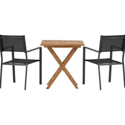 Parvekeryhmä Venture Home, 70x70cm Kenya-pöytä + 2 mustaa, pinottavaa Copacabana-tuolia