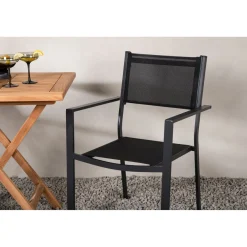 Parvekeryhmä Venture Home, 70x70cm Kenya-pöytä + 2 mustaa, pinottavaa Copacabana-tuolia