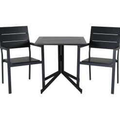 Parvekeryhmä Venture Home, 70x70cm Way-pöytä + 2 mustaa, pinottavaa Levels-tuolia