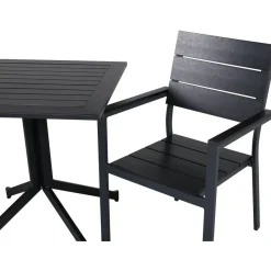 Parvekeryhmä Venture Home, 70x70cm Way-pöytä + 2 mustaa, pinottavaa Levels-tuolia