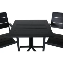 Parvekeryhmä Venture Home, 70x70cm Way-pöytä + 2 mustaa, pinottavaa Levels-tuolia