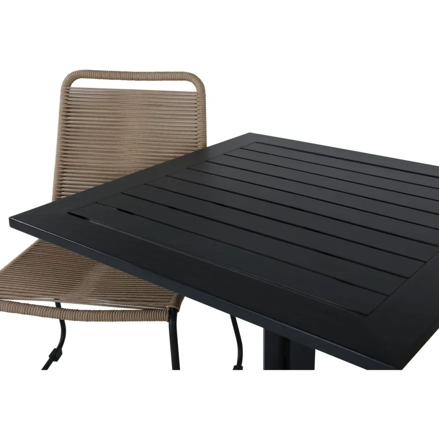 Parvekeryhmä Venture Home, 70x70cm Way-pöytä + 2 ruskeaa, pinottavaa Lindos-tuolia