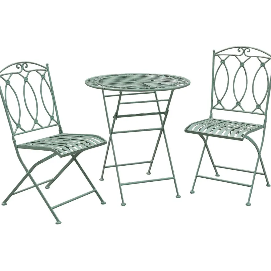 Parvekesetti Home4you Mint, pöytä + 2 tuolia, takorauta, antiikkivihreä