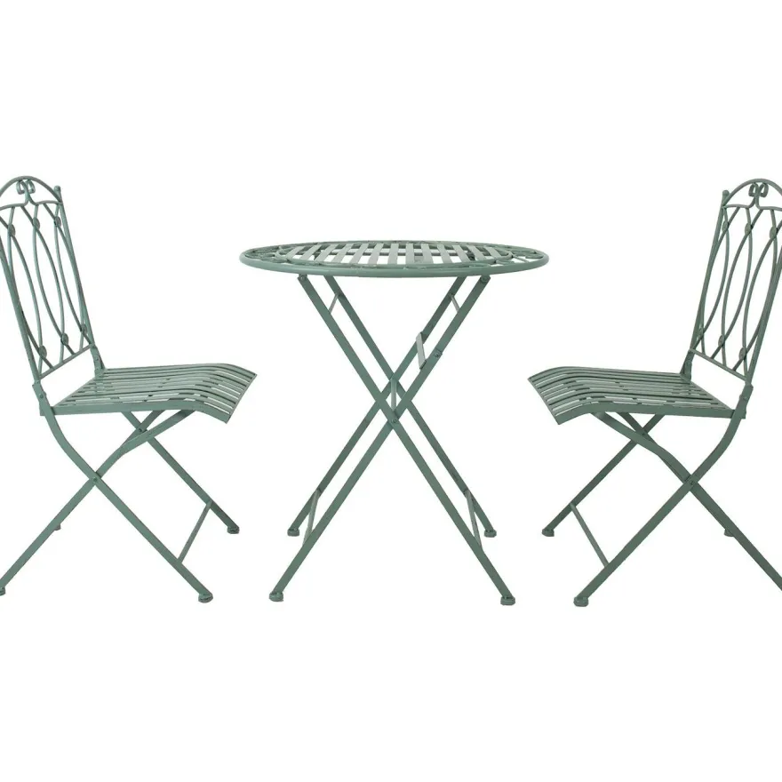 Parvekesetti Home4you Mint, pöytä + 2 tuolia, takorauta, antiikkivihreä