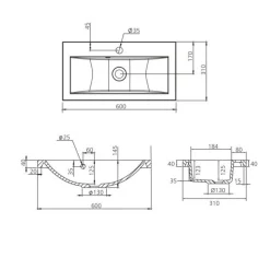 Pesuallas Grip Claudia Mini, 600x310mm, valumarmori, valkoinen