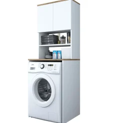 Pesukonekaappi Linento Furniture KD101, valkoinen/pähkinäpuu