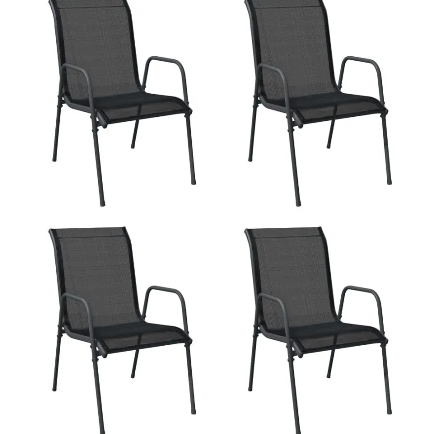 Pihan tuolit, teräs ja textilene, musta, eri pakkauskokoja