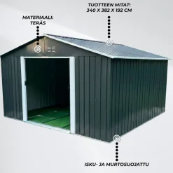 Pihavarasto Fornorth, sokkelilla, harmaa, eri kokoja