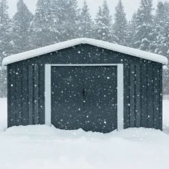 Pihavarasto Fornorth, sokkelilla, harmaa, eri kokoja