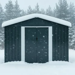 Pihavarasto Fornorth, sokkelilla, harmaa, eri kokoja