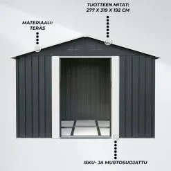 Pihavarasto Fornorth, sokkelilla, harmaa, eri kokoja
