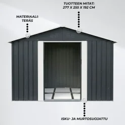 Pihavarasto Fornorth, sokkelilla, harmaa, eri kokoja