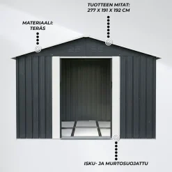 Pihavarasto Fornorth, sokkelilla, harmaa, eri kokoja
