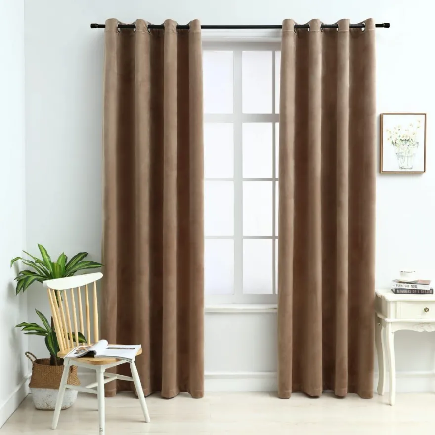 Pimennysverhot renkailla 2 kpl sametti beige 140x175 cm