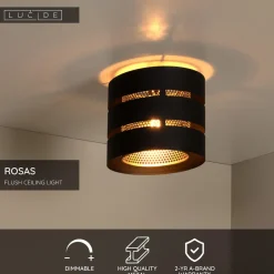 Plafondi Lucide Rosas, Ø26cm, IP20, musta