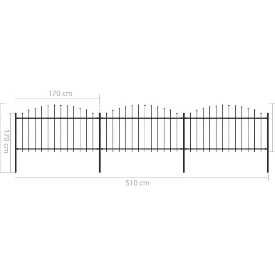 Puutarha-aita, keihäskärjillä, teräs, (1.25-1.5)x5.1m, musta