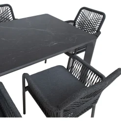 Puutarhakalustesetti Home4You CARVES olefiiniköysipunostuoleilla, 6 tuolia, harmaa
