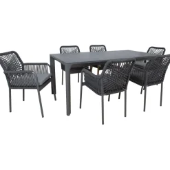 Puutarhakalustesetti Home4You CARVES olefiiniköysipunostuoleilla, 6 tuolia, harmaa