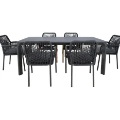 Puutarhakalustesetti Home4You CARVES olefiiniköysipunostuoleilla, 6 tuolia, harmaa