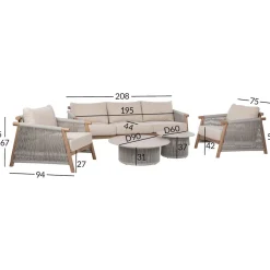 Puutarhakalustesetti Home4You DIANA sohva, 2 nojatuolia ja 2 pöytää, beige