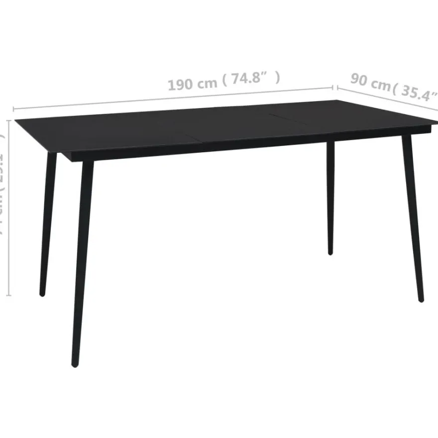 Puutarhan ruokapöytä musta 190x90x74 cm teräs ja lasi