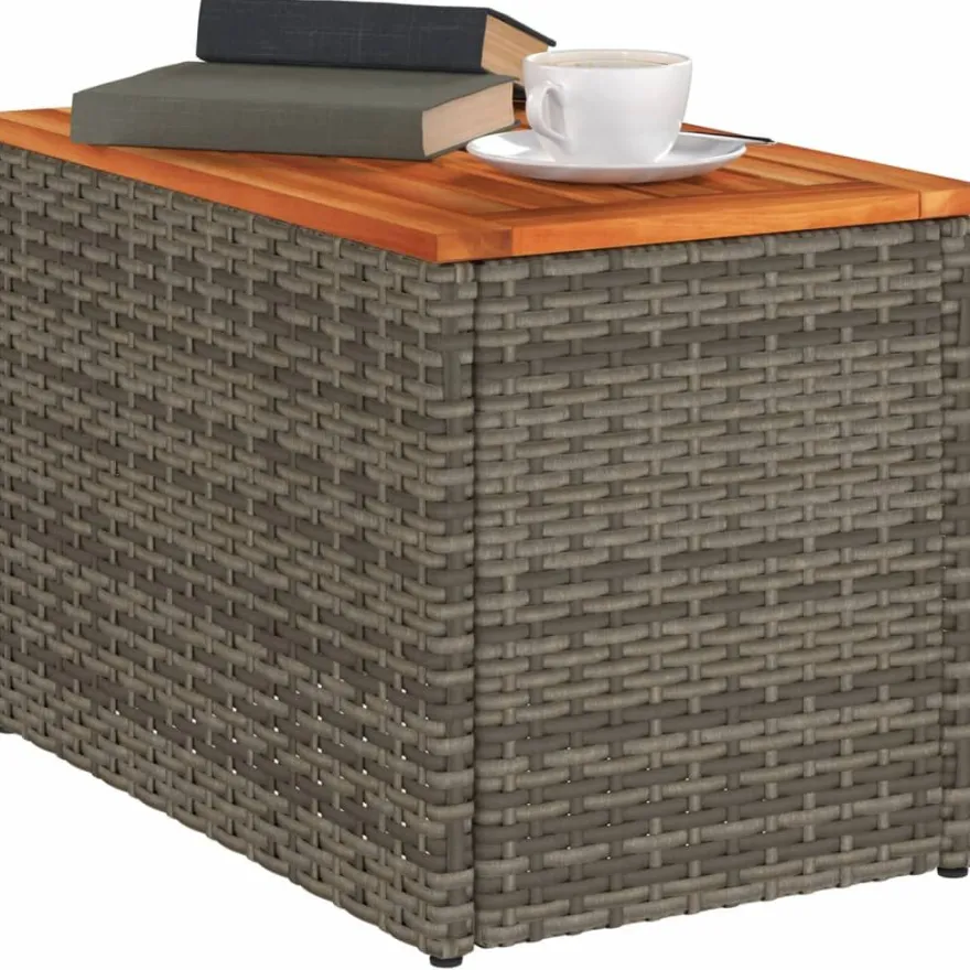Puutarhan sivupöydät 2 kpl harmaa 55x34x37 cm polyrottinki puu