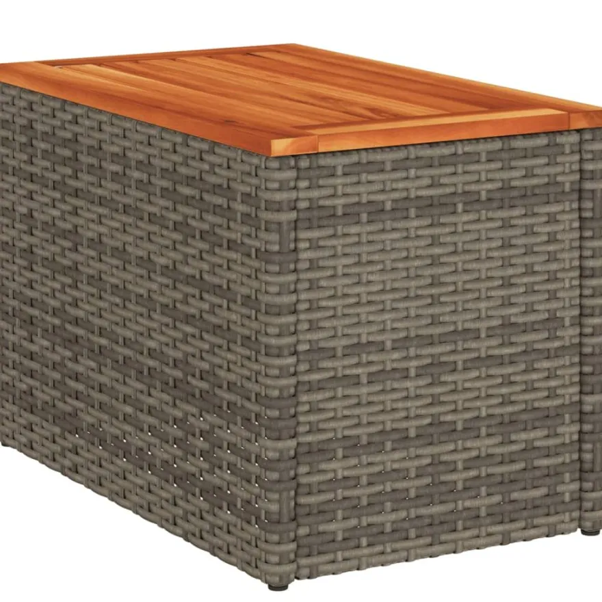 Puutarhan sivupöydät 2 kpl harmaa 55x34x37 cm polyrottinki puu