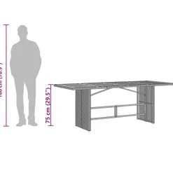 Puutarhapöytä polyrottinki, 190x80x75 cm, eri pöytälevymateriaalit ja värit (33233)