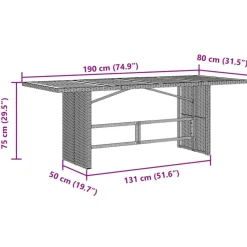 Puutarhapöytä polyrottinki, 190x80x75 cm, eri pöytälevymateriaalit ja värit (33233)