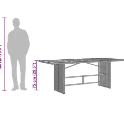 Puutarhapöytä polyrottinki, 190x80x75 cm, eri pöytälevymateriaalit ja värit (33233)