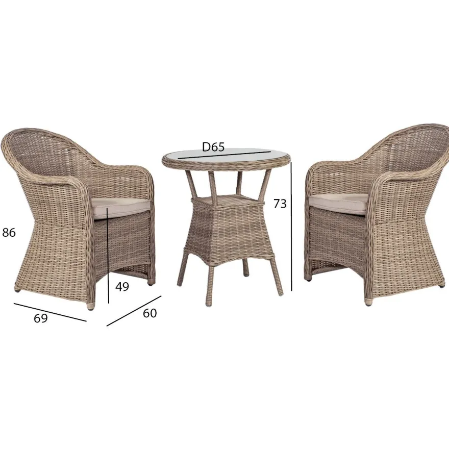 Puutarharyhmä Home4You TOSCANA, 2 tuolia, beige